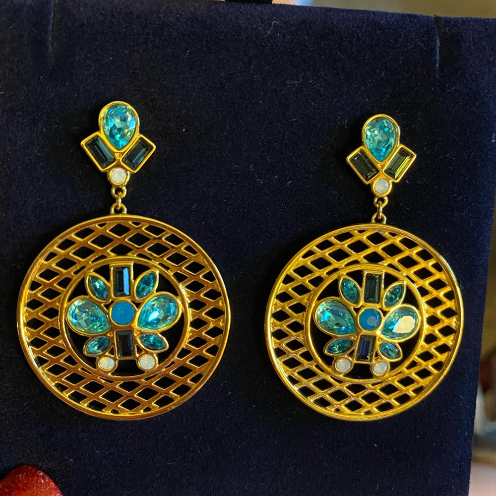 Swarovski Cyan gold plated pierced earrings